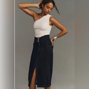 ANTHROPOLOGIE PILCRO The Arden‎ Double Waist Midi Skirt Black Pencil Denim 16